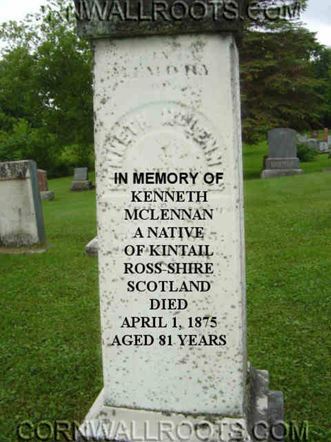 Photo of headstones/Kenneth McLennan d1875 hdstn StAndrwStoneCh